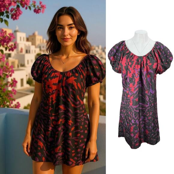 MCQ ALEXANDER MCQUEEN 100% Silk Abstract Print Shift Dress Size 12 Made In Italy - Picture 1 of 9